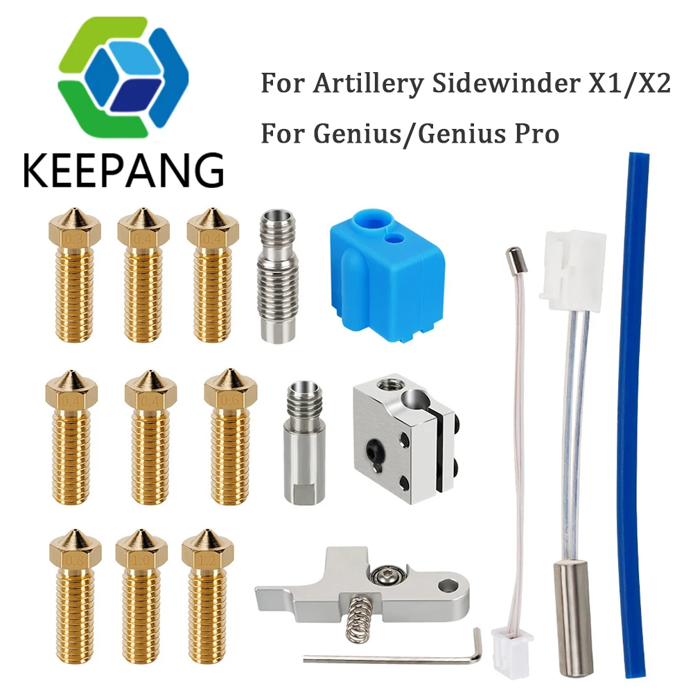 

For Sidewinder X1/Genius Hotend Kit NTC100K Thermistor 0.4mm Nozzles Heat Tube Throat Volcano Heat Block 3D Printer Extruder