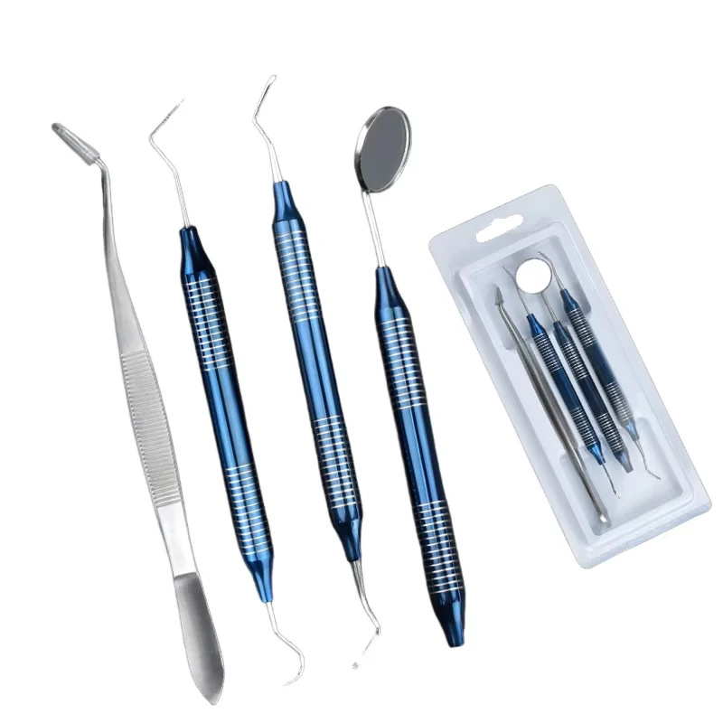 4Pcs Dental Oral Cleaning Kit Scraper Mirror Scaler Set Plaque Remover Stainless Steel Care High Temperature Disinfection Tool