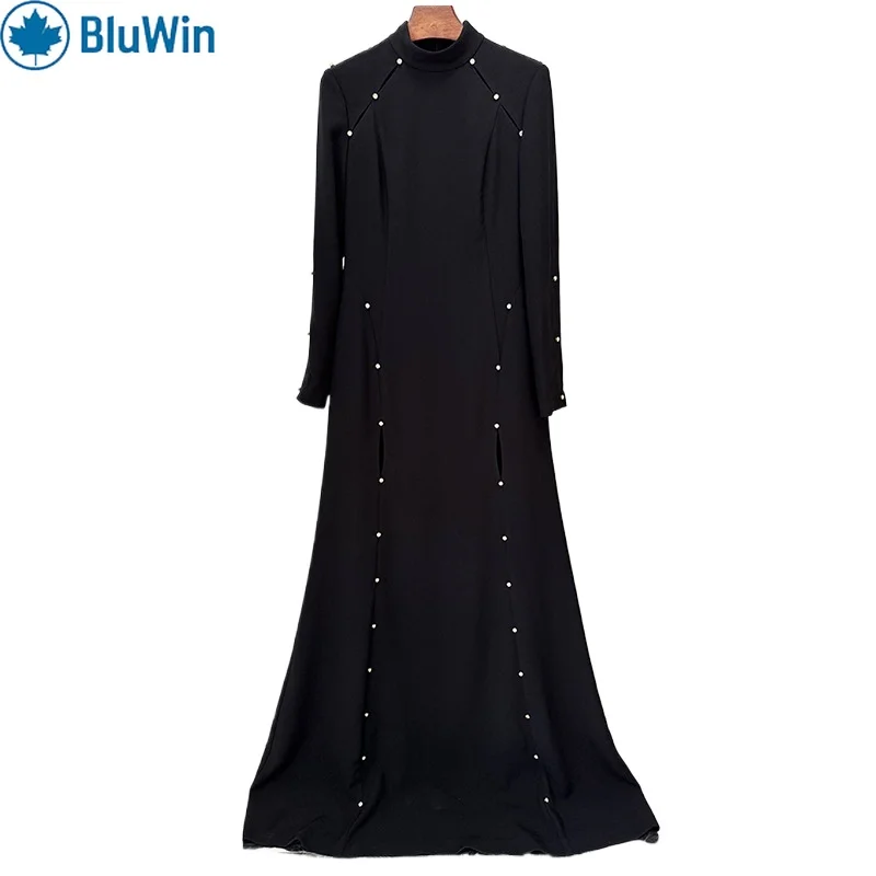 

BluWin Celebrity Style Rhinestone Beaded Maxi Gown Women Floor Length Slim Fit Minimalist Elegant Evening