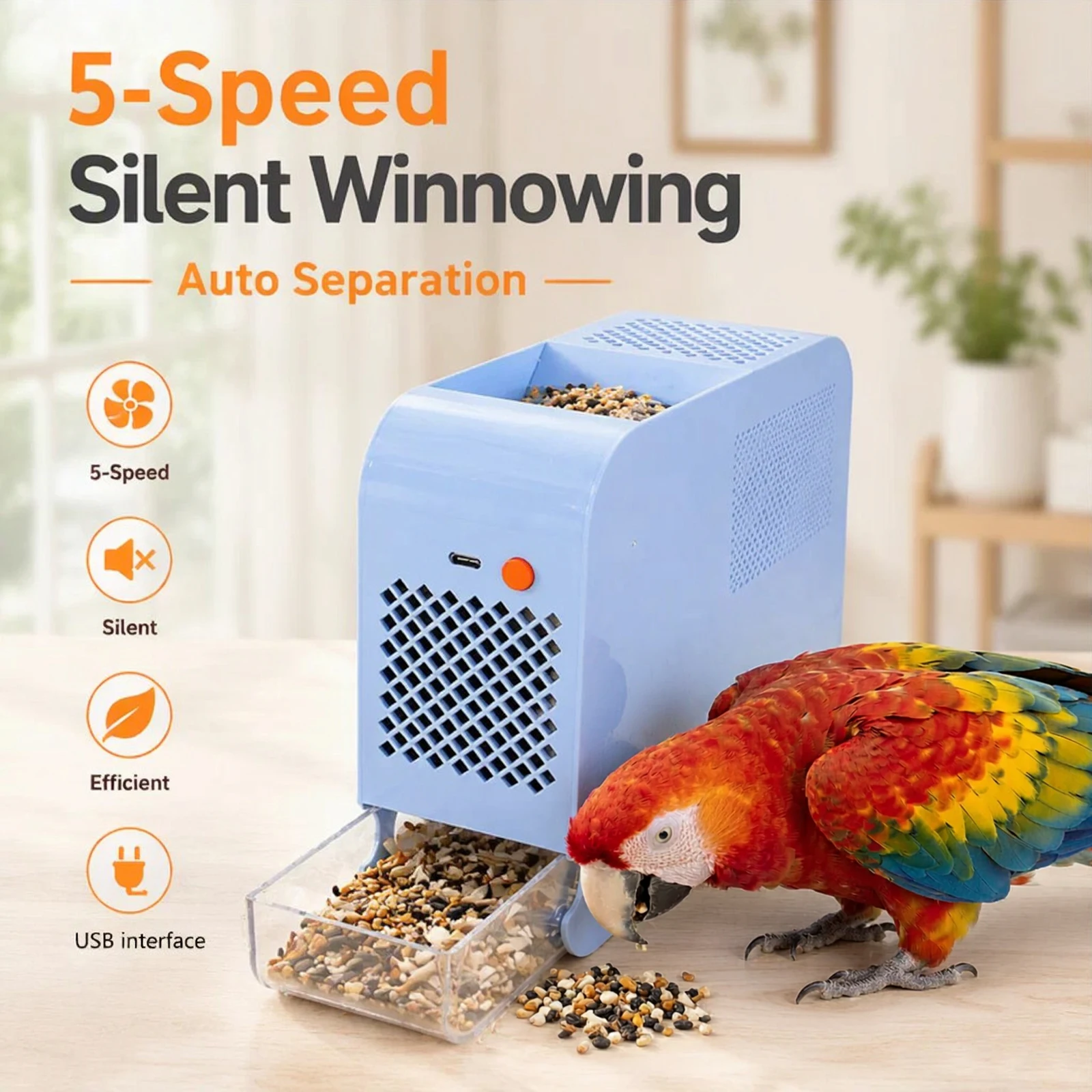 Bird Seed Shell Separator USB Automatic Grain Husk Remover for Parrot Budgie Pet Food Cleaning Machine Accessories 20x7x16cm