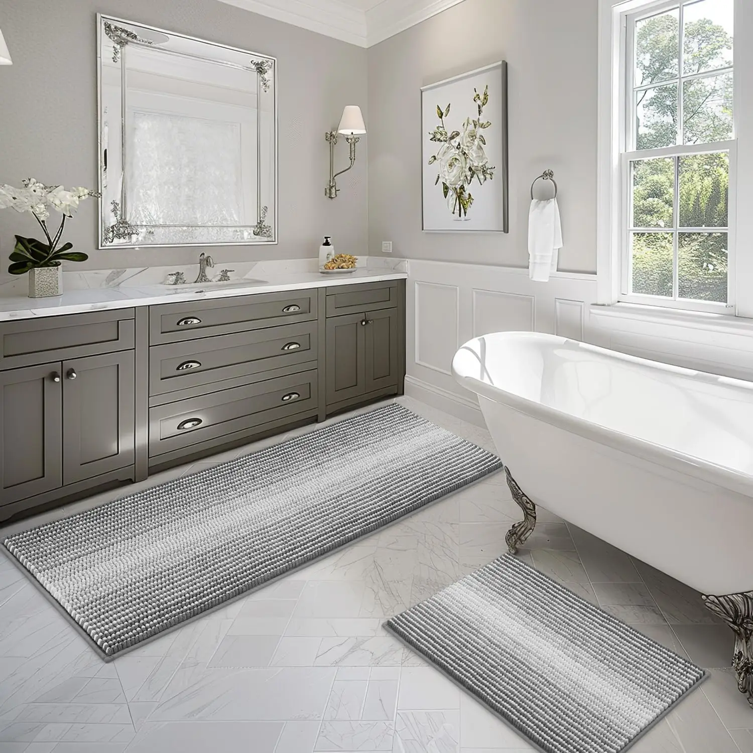 

2 Piece Thick Absorbent Chenille Bath Mat Rug Set Non Slip, Soft Shaggy Bath Room Floor Mats for Bathroom, Bath Mats