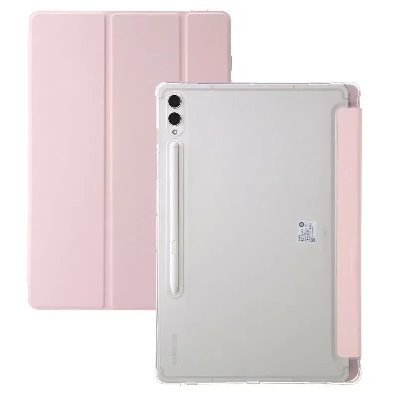 Étui en cuir PU à trois volets pour Samsung Tab S9 FE, coque arrière rigide en acrylique transparent, porte-stylo, Galaxy Tab S9 Fe, 10.9
