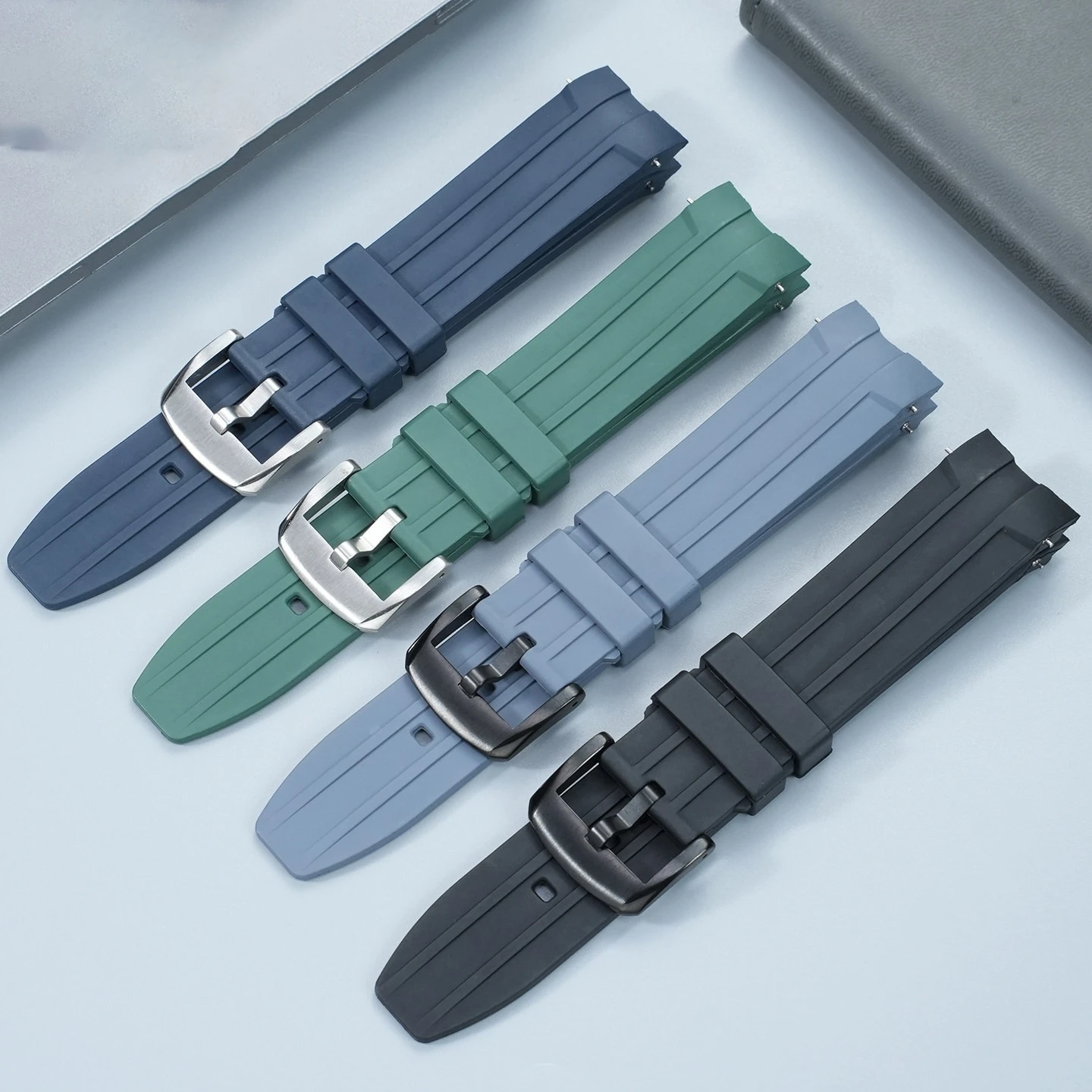 For Longines Conkass 41/43mm dial, L3.742/781/782, quick-release arc-shaped rubber strap