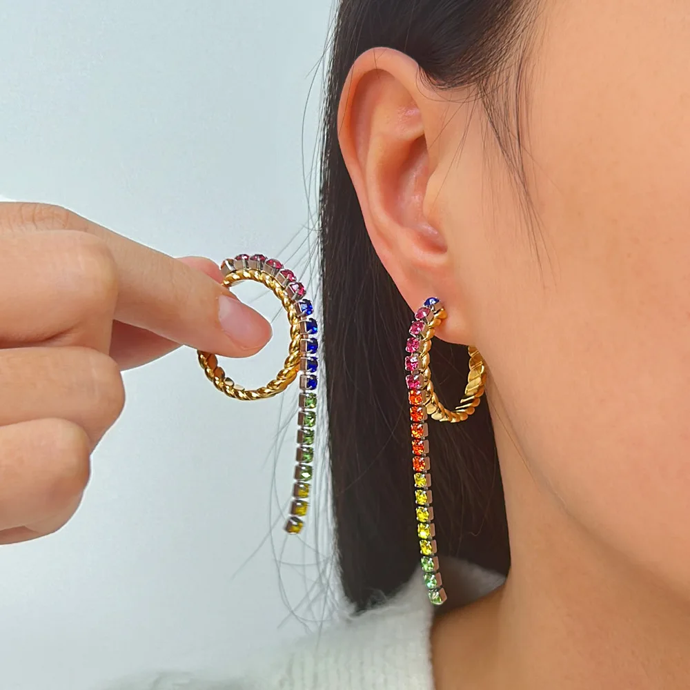 

DIY accessories Amazon retro European and American hot-selling light luxury exquisite color zircon diamond earrings stainless st