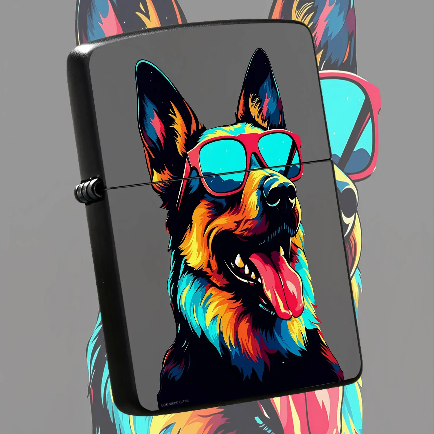 Vibrant Cool German Shepherd Lighter With Funky Red Frame Sunglasses Design, Colorful Art Stylish Portable Lighter For Daily Outdoor Gathering Travel, Unique Delicate Festive Gift For Pet Lovers And Friends A Humorous And Interesting Lighte