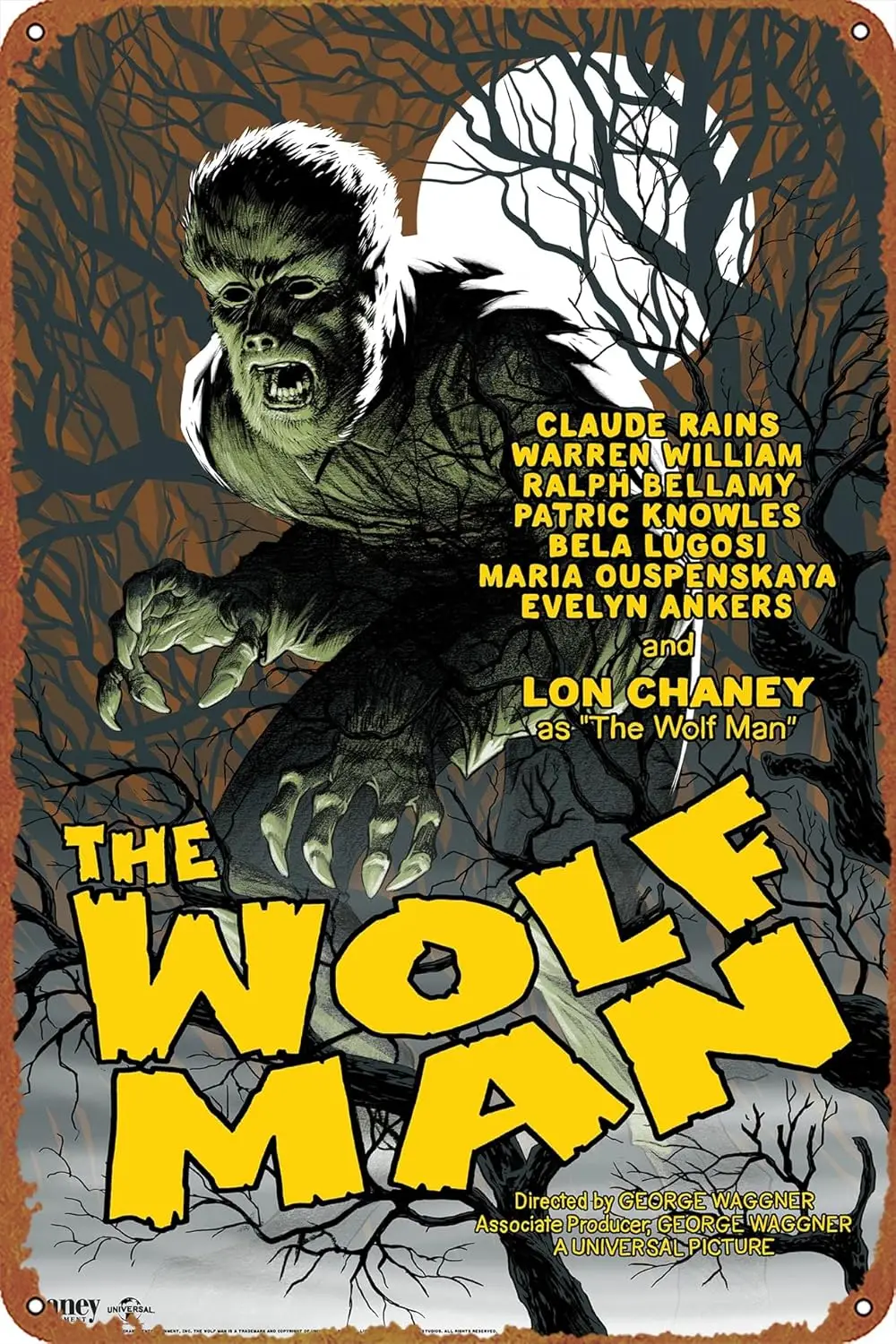 Werewolf poster, retro metal sign, retro tin sign, suitable for coffee shops, bars, home wall decoration, 30.48 X 2