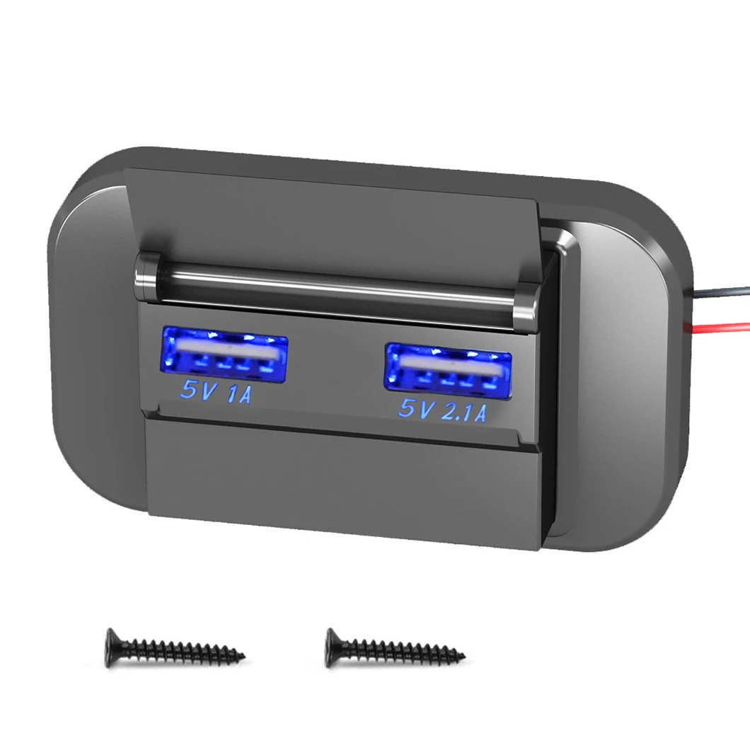 Flush Mount Dual USB Car Charger 5V 1A+2.1A Embedded Power Outlet with Blue LED for Car RV Interior Upgrade Easy Install
