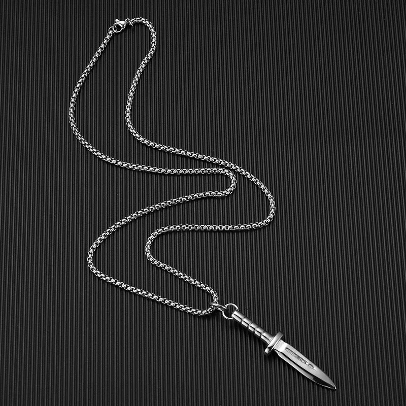 Cool Punk Dagger Necklaces for Men Hip Hop Style Stainless Steel Stiletto Pendant Male Collar Gift Jewelry