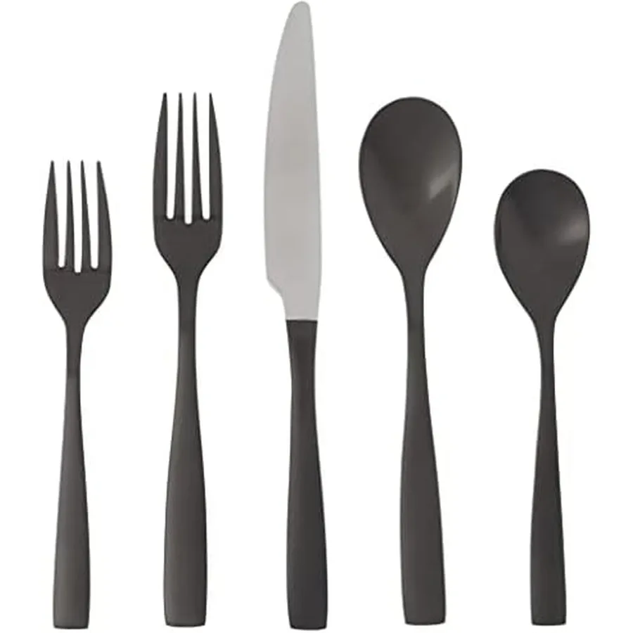 

Delano Black Satin 20Piece Stainless Steel Flatware Set Service for 4