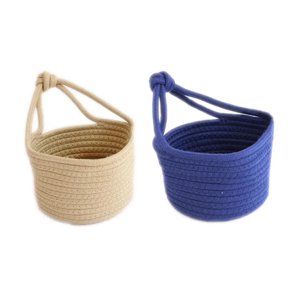 

Cotton Rope Storage Basket Khaki Woven Hanging Round Container Sundries Organizer Home Accessories Hanging Basket