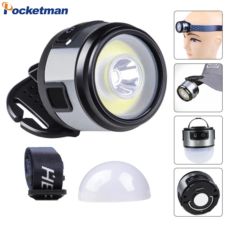 IR Motion Sensor COB LED Headlamp Mini Lightweight Hat Clip Light with Magnet Hook USB Rechargeable Multifunctional Headlight