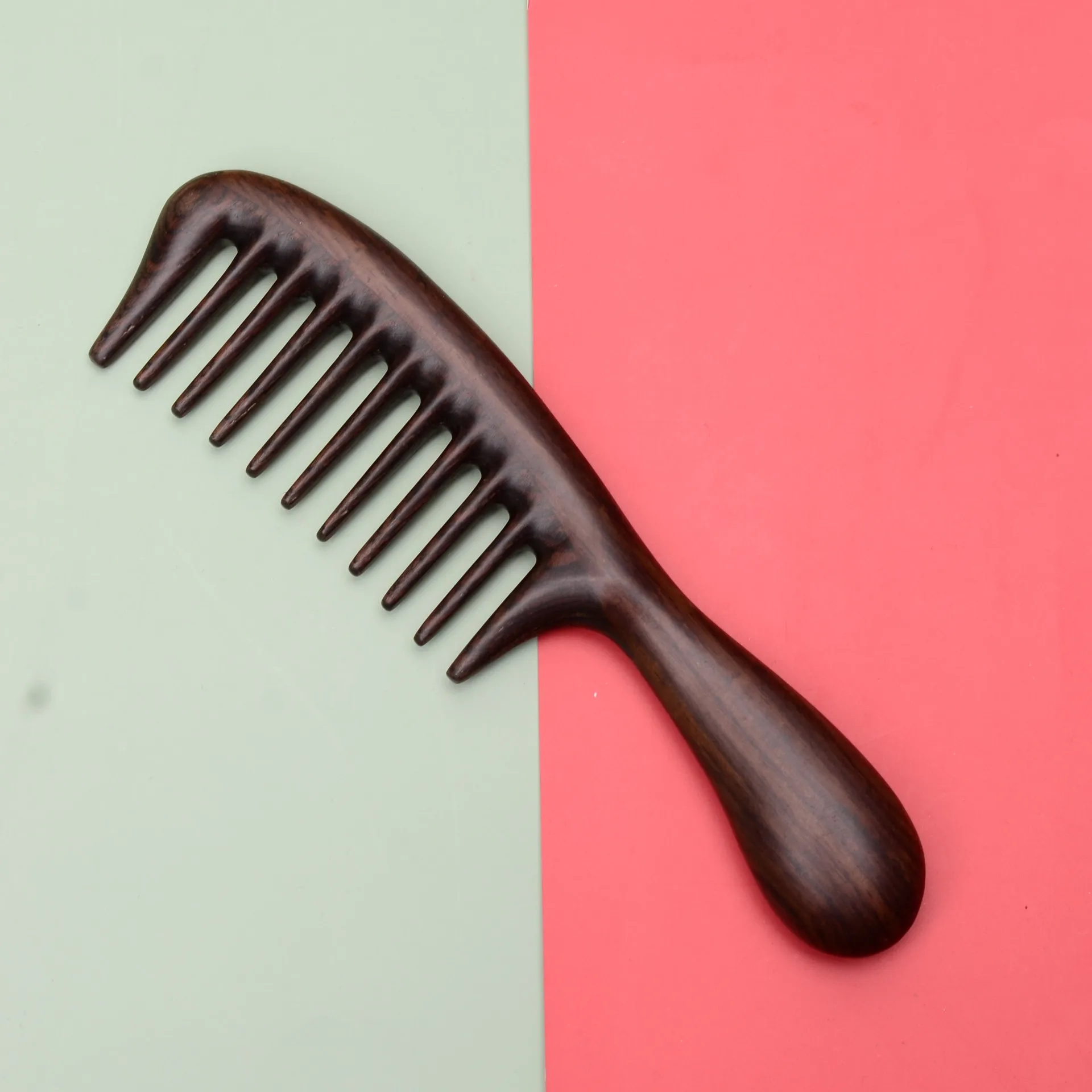 

Natural Green Sandalwood Combs, Round Handle, Fine Teeth, Thickened, High Quality Massage, Hairdressing