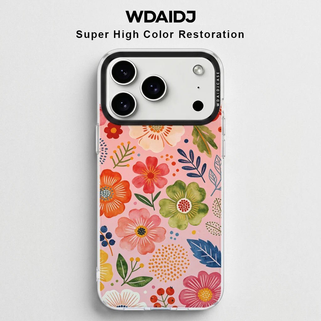 

Watercolor Flower Print Clear Phone Case for iPhone 13 14 15 16 17 Cute Pattern Anti-Yellow Shockproof Cover