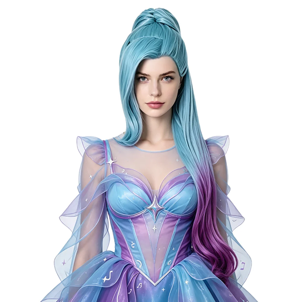 

Seraphine Cosplay Wig Long Wavy Blue Purple Gradient High Ponytail Heat Resistant Synthetic Hair For Women Halloween Anime Party