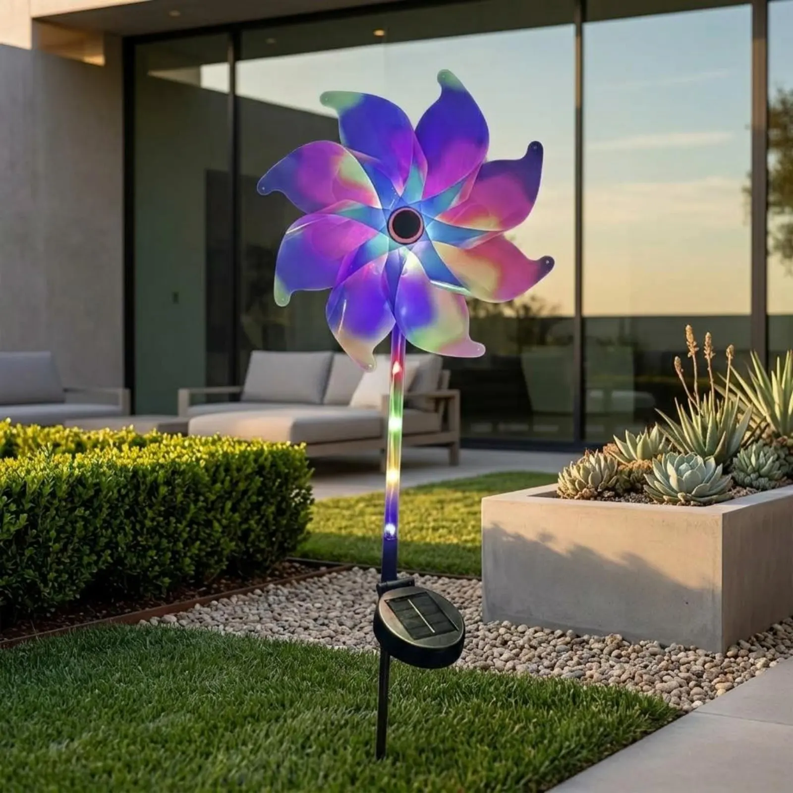 2 Pieces Solar Wind Rotator Light Energy Efficient Wind Rotator Garden Light Color Changing Garden Stake Easy to Install
