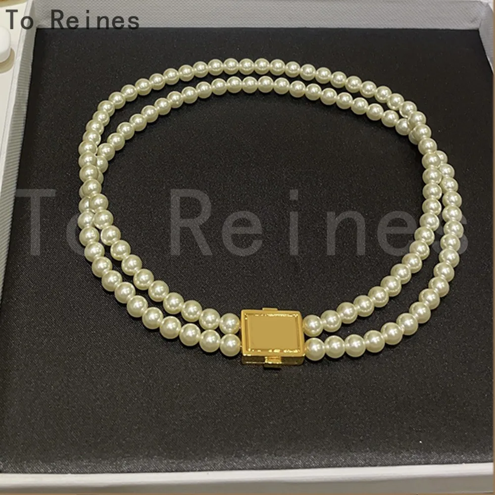 

To Reines Elegant Imitation Pearl Necklaces Women Party Wedding Double layer Pendant Golden Colour Light Luxury Banquet Jewelry