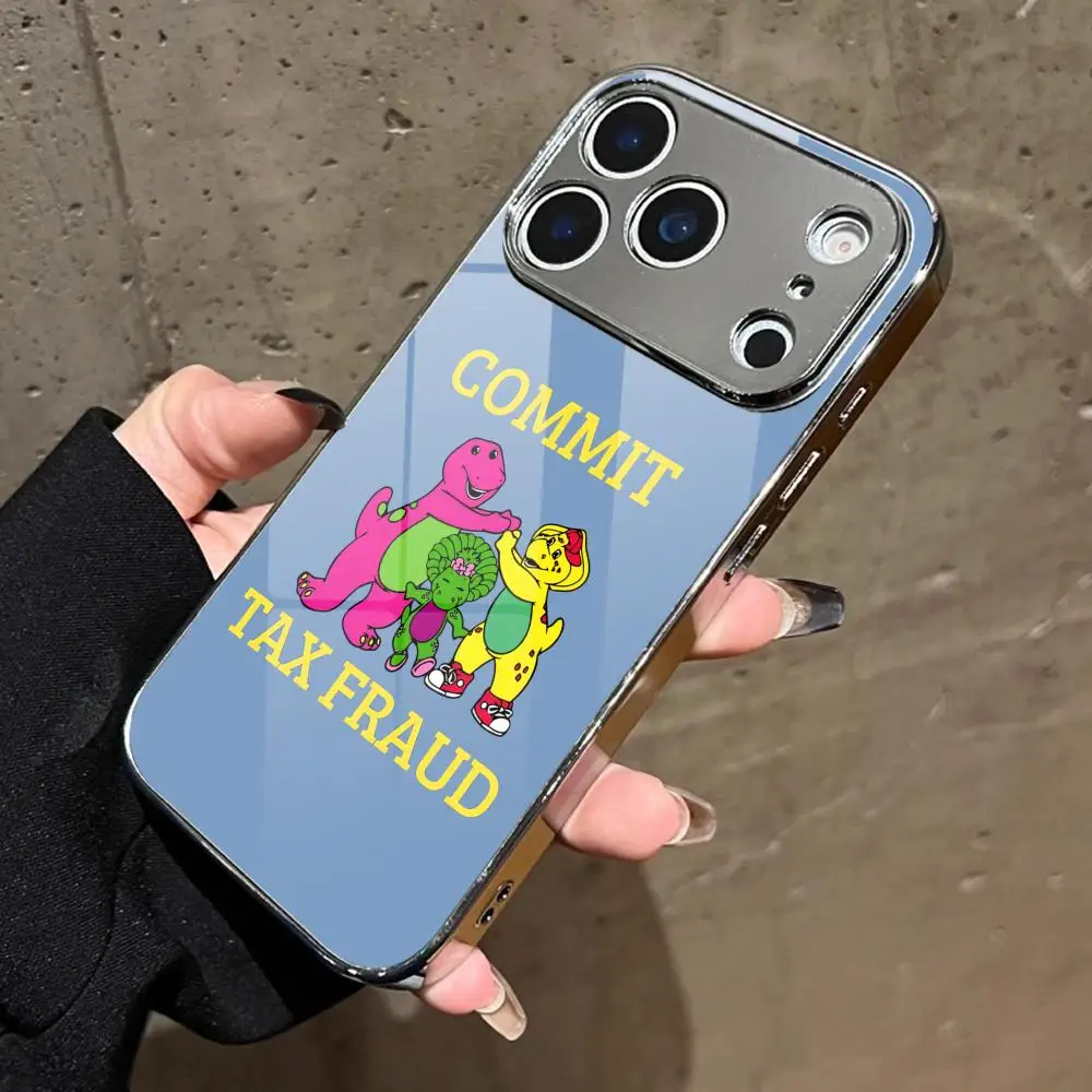 Barney C-Commit Tax Fraud Phone Case For iPhone 17 16 15 14 13 Pro Max Plus Electroplated Metal Case Glass Back Cover - view 4