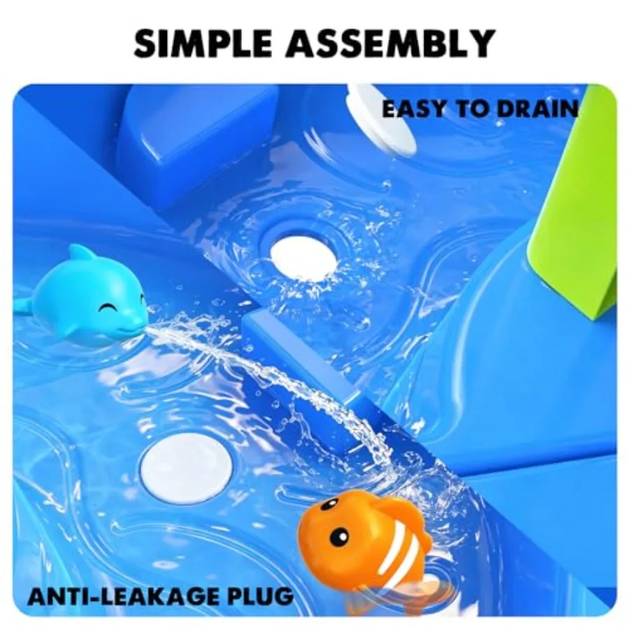 Outdoor water table for toddlers 3-5, plastic, blue, UV-resistant and BPA-free with magnetic fishing game and splash features view 6