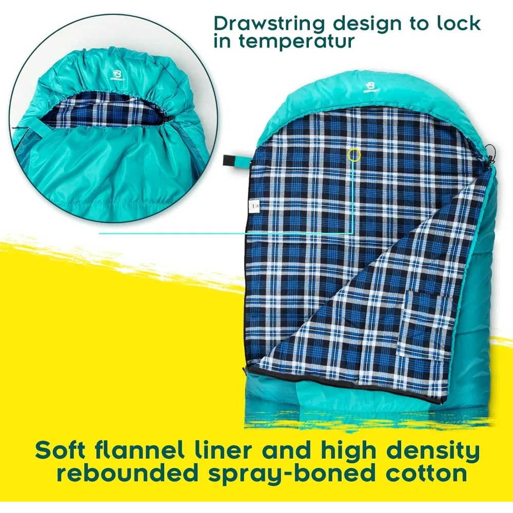 kantong tidur musim dingin |   berlapis flanel 18 ℉   - 32 ℉   Sleeping bag dewasa ukuran besar untuk cuaca hangat & dingin musim semi-panas |   ringan, w