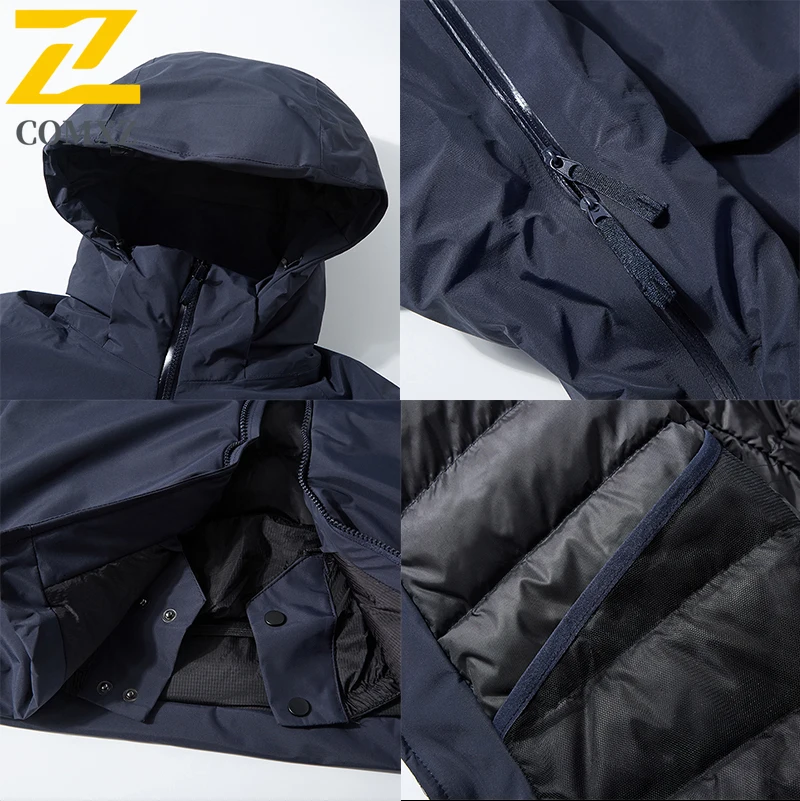 Winter Three Proof Down Jacket Men Luxury Waterproof Warm Detachable Hooded White Duck Down Filler Parka Sports Ski Puffer Coat