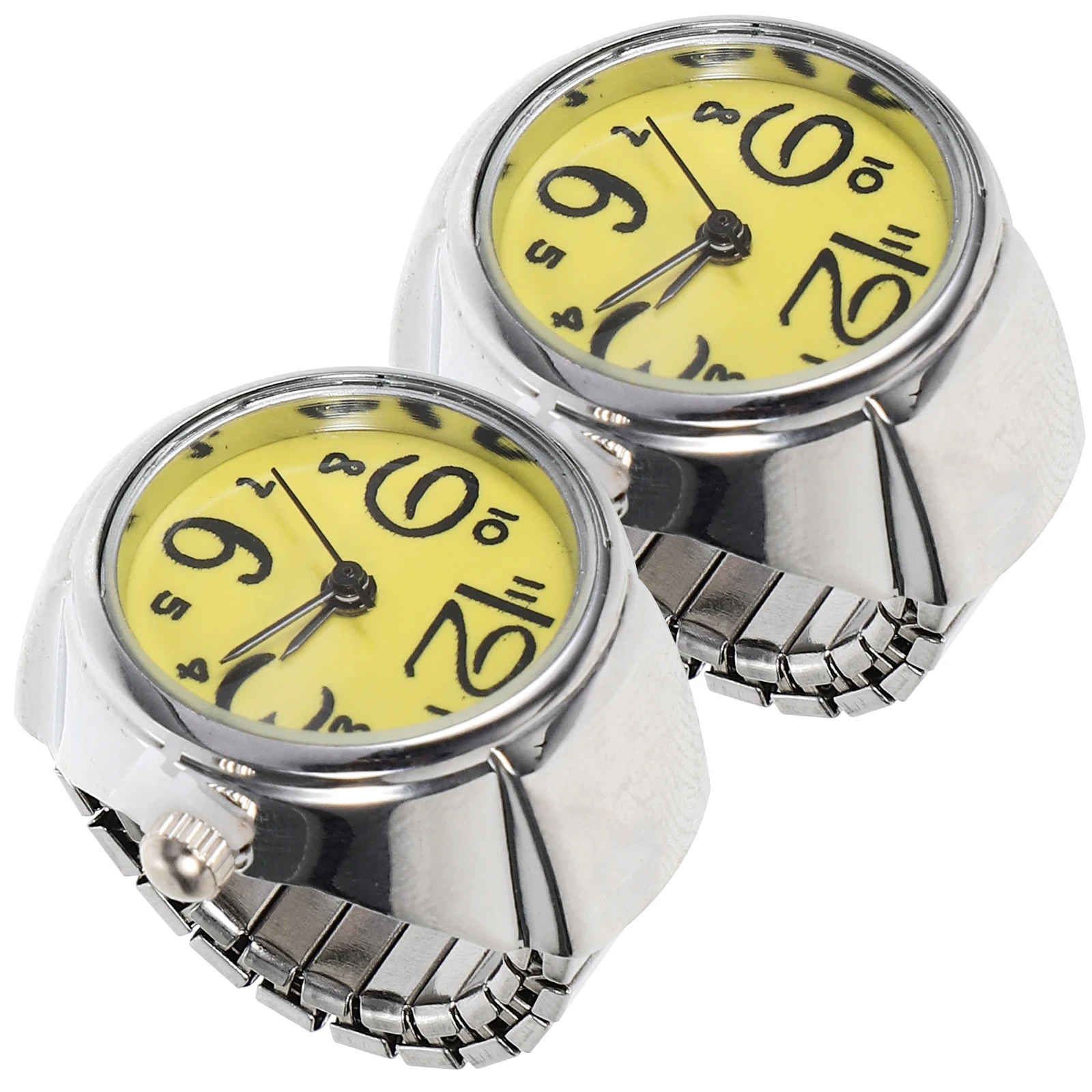 2pcs Finger Wear Quartz Watches Creative Ring Watches Mini Time Display Accessories for Women Men (Yellow)
