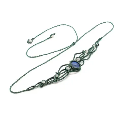 Handmade Braided Macrame Labradorite Stone Pendant Necklace For Women Natural Spectrolite Weave Adjustable Green Rope Jewellery