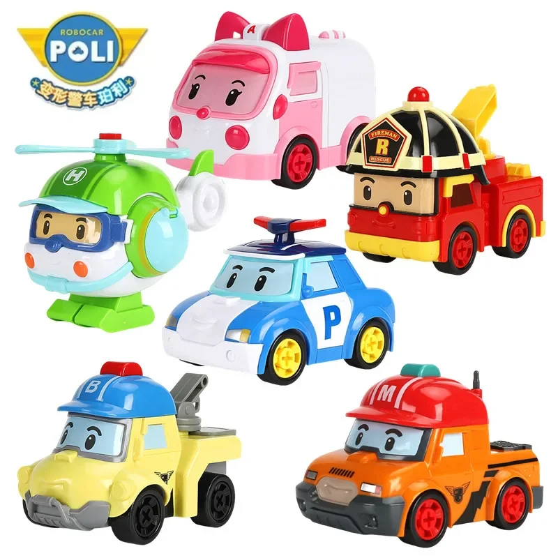 Korean cartoon Robocar Poli Car Transformed police vehicle Amber Roy Helly assemble car Model Toys Robots For Children