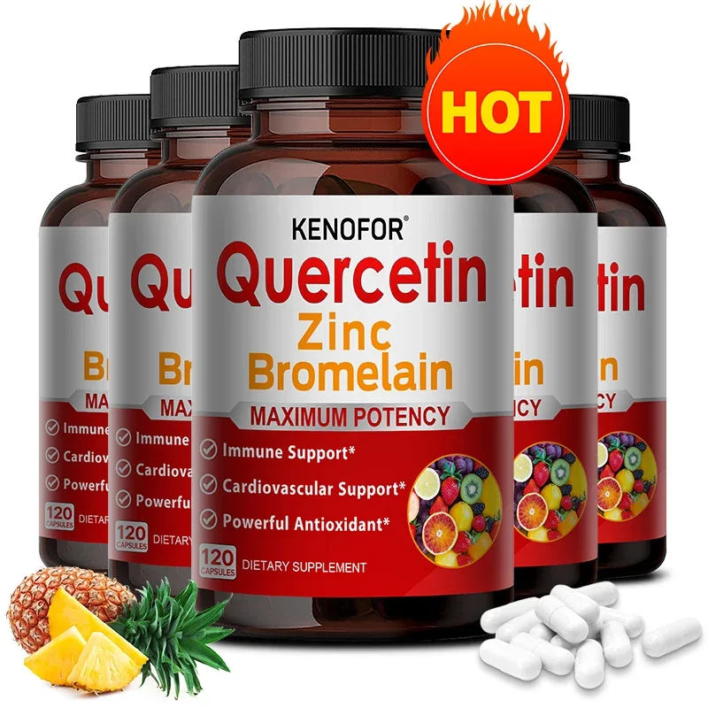 

Quercetin and Zinc Bromelain - Vegetarian Capsules - Supports Healthy Immune Function, Cardiovascular Health in Men and Women