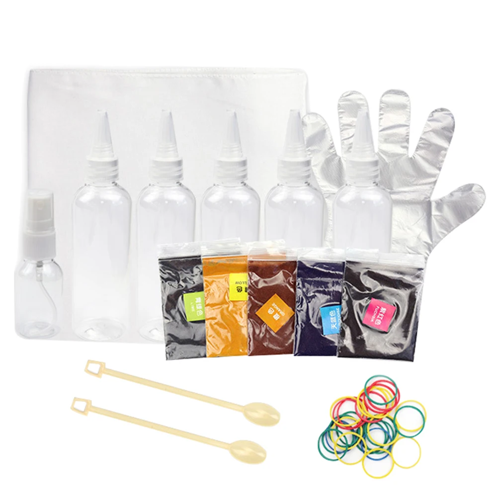 

1 Set 5-Color Tie Dye Pigment Kit Storage Bottle Shake Scoop Gloves Elastic Rings Diy Fabric Dye Accessories For Kids Students