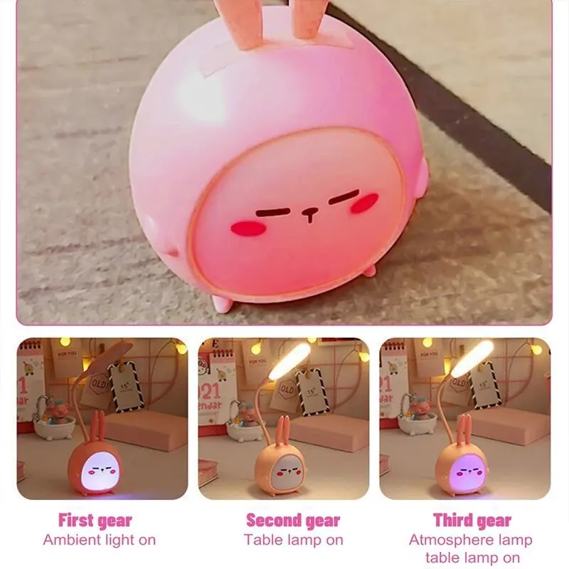 USB LED Desk Lamp Rabbit Light Cute Cartoon Lamp USB Rechargeable LED Reading Light Eye Protection Colorful Night Light New