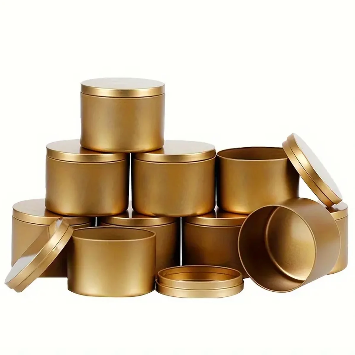 12Pack Metal Candle Empty Cans, DIY Gold Candle Decorative Containers With Lid, Candle Iron Can In Golden