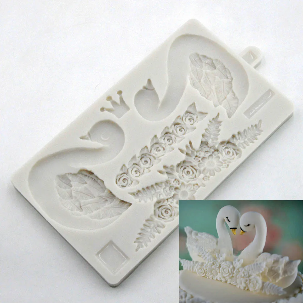 Swan Crown Silicone Fondant Mould Lace Rose Sugarcraft Border Cake Topper  Baking Decoration Mold