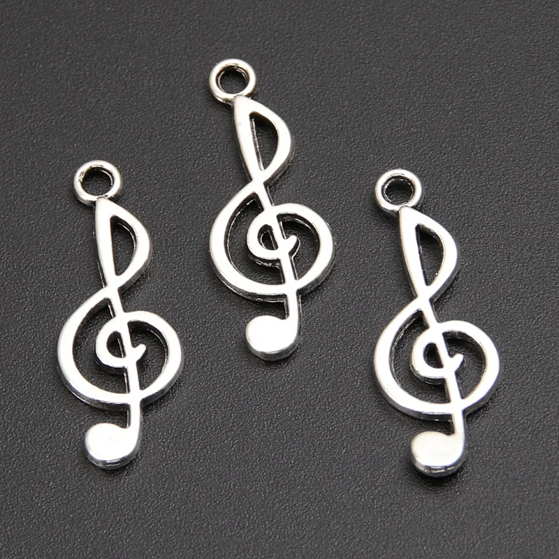 60pcs Silver Color 25x10mm Music Note Charms Musical Symbol Pendant For DIY Handmade Metal Alloy Jewelry Making Accessories