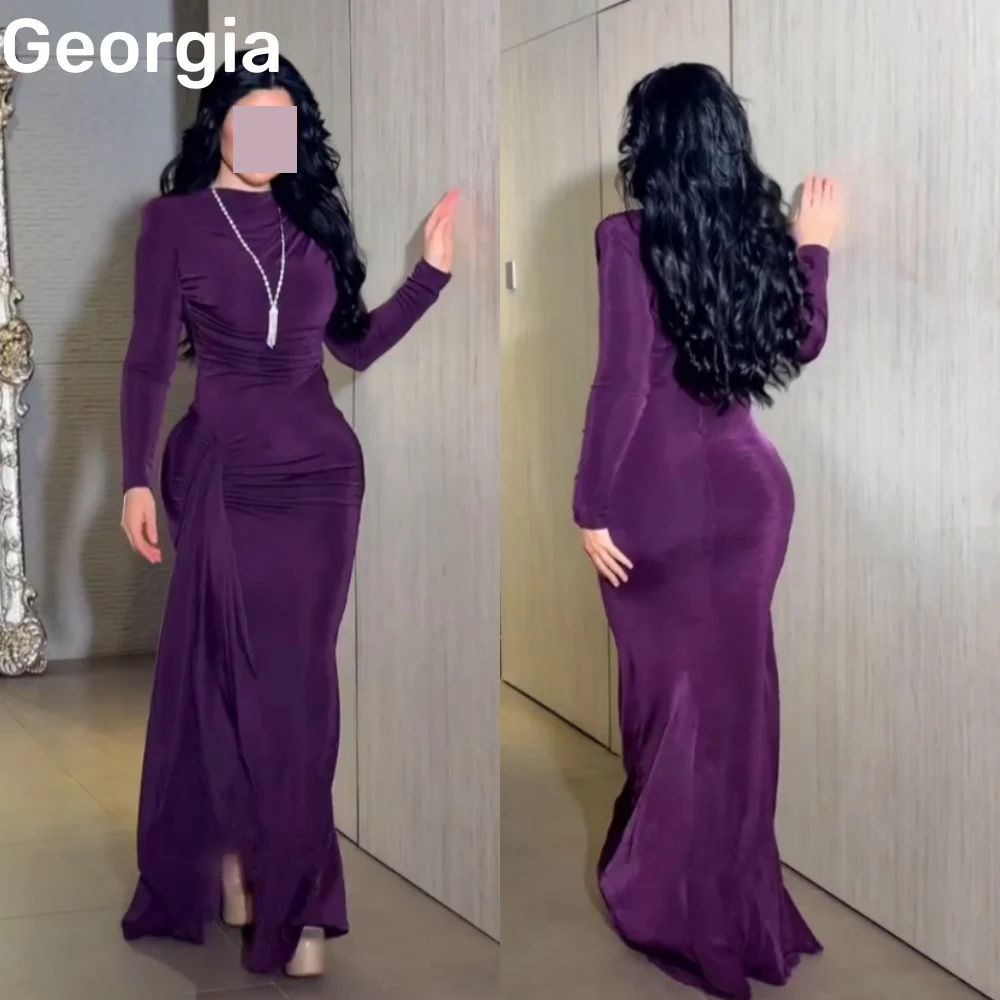 

Formal Occasion Dresses Customize Sheath Scoop Neckline Floor-Length Evening Dresses Zipper Up Ruffle Lining Long Sleeves Vestid