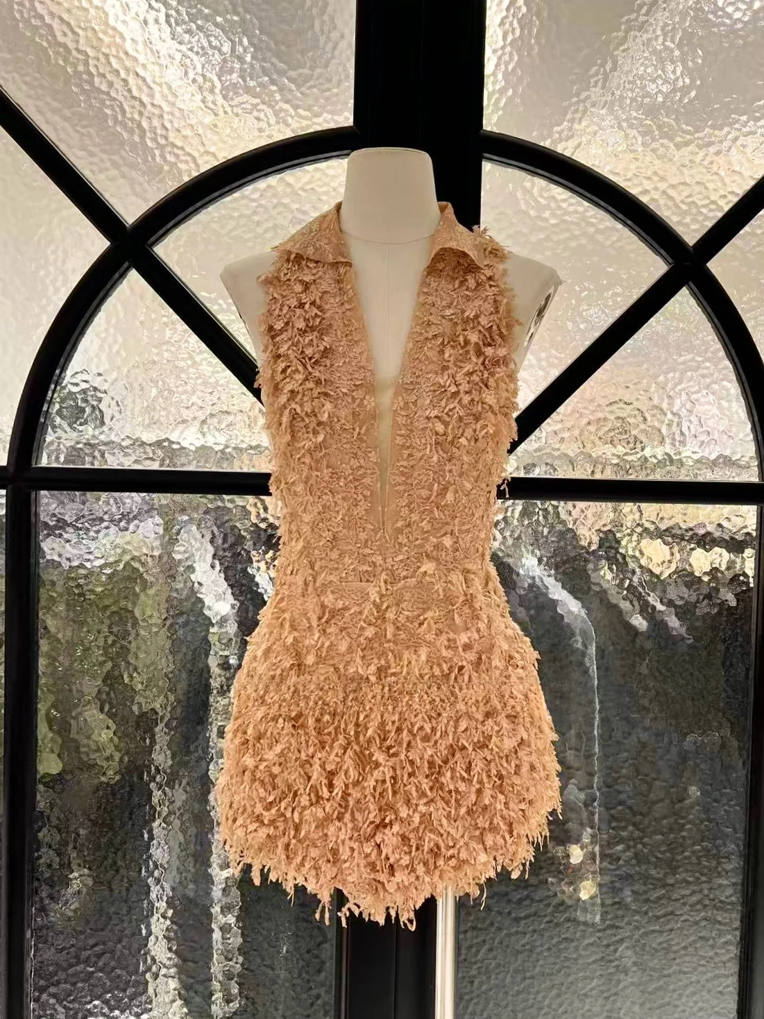 

Unique Design A-Line One-Piece Pants V-Ne Svel Fringe Soluble Lace Waist-Cinching Summer Commute Pure Color