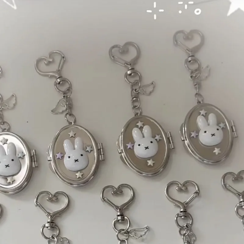 New Miffy Cute Creative Kawaii Metal Flip Small Mirror Keychain Cartoon Two-dimensional Anime Peripheral Backpack Pendant Gift - view 5