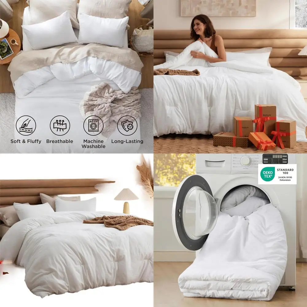 

All-Season White Prewashed Comforter Set with 2 Pillowcases, 104x96 Bedding