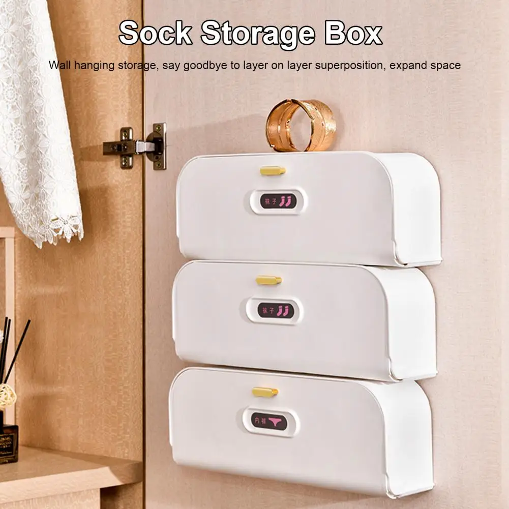 Large capacity Underwear Sock Organizer Box Dust-proof Socks Storage Box Wall-Mounted Compartment Storage Box Bedroom Supplies