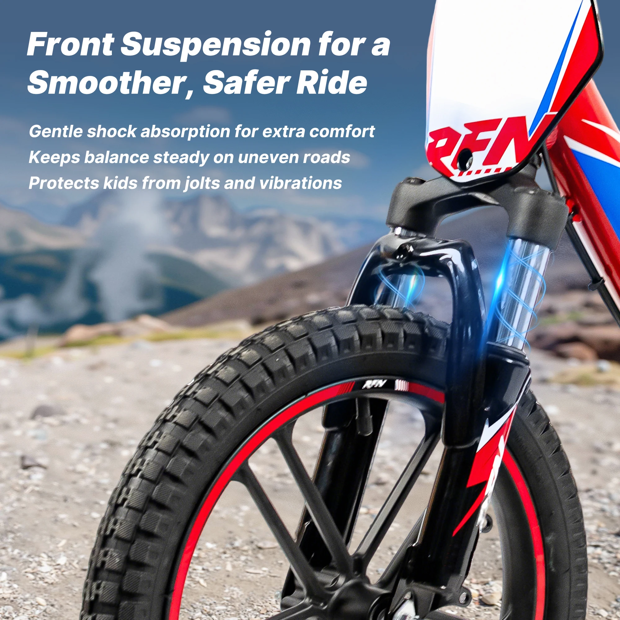 Bicicleta elétrica da sujeira RFN, bicicleta máxima de equilíbrio do motor de 500 W para crianças, 16 MPH e 3 velocidades e pneus off-road de 16 polegadas Ebike para maiores de 4 anos