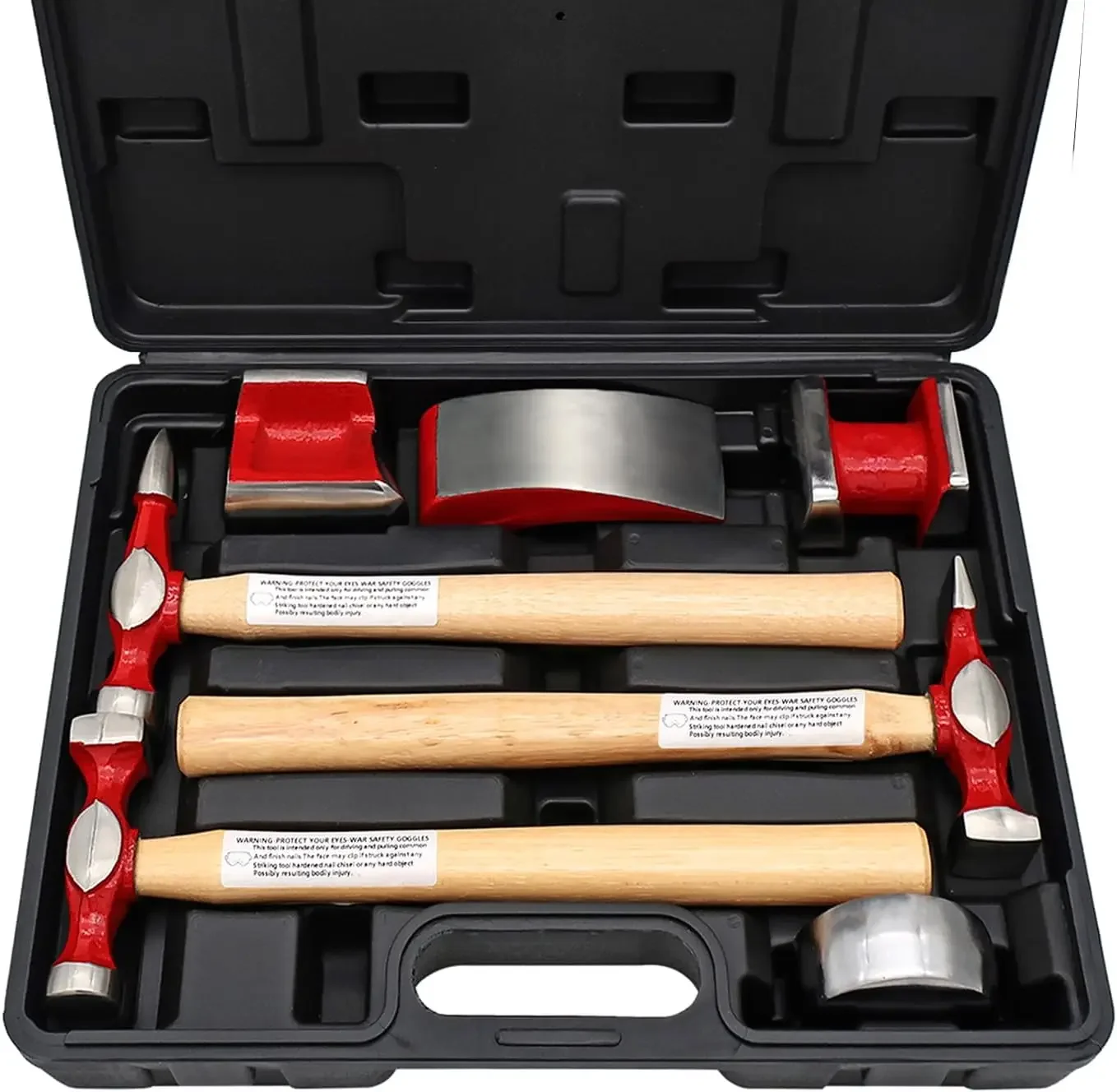 

High Performance 7 Piece Auto Body Repair Kit with Dolly Tools Featuring Carbon Steel on Wood Handles. Heavy Duty Set of Dollies