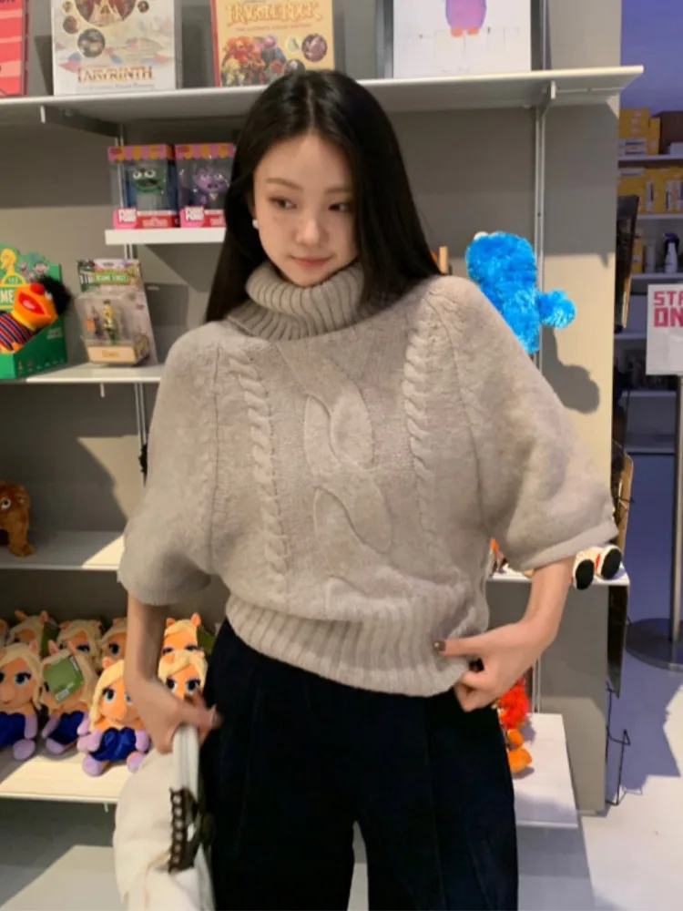 Maglia da donna a cinque quarti Sve maglione collo alto design con risvolto morbido oulder patchwork autunno inverno Faion Commute S...