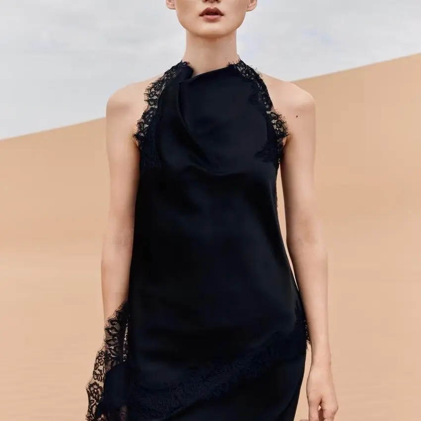 ZBZR Primavera Novo Conjunto Faion Feminino Gola de Renda Top f Saia Rua Sle Versátil Coleção Primavera 599203 599204