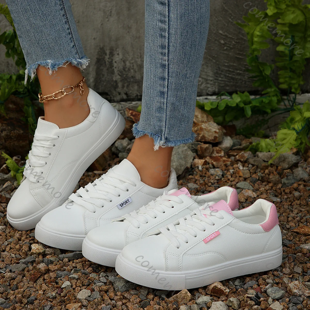 

Comemore, белые туфли, женские весенне-осенние кожаные кроссовки на плоской подошве, повседневные студенческие туфли на шнуровке, женские туфли для доски в студенческом стиле