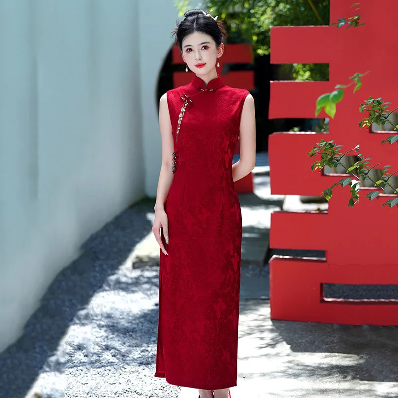 

Новинка 2023 года, Cheongsam без рукавов в китайском стиле, ретро-платье для тостов, свадебное платье для банкета, помолвки, невесты, элитное Ципао