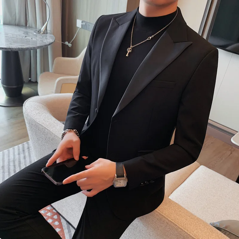 

Men's Slim Fit Casual Wedding Suit Jaet Faionable Korean Version Busin Outerwear for Best Man Ele And Haome