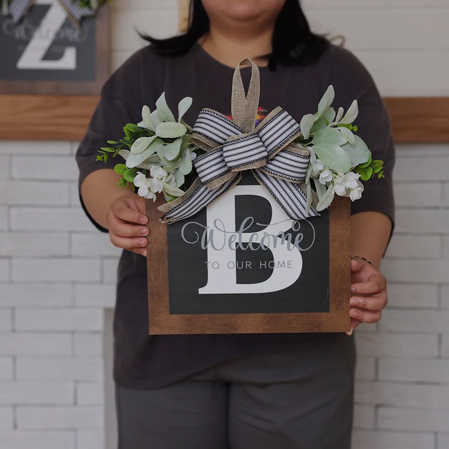 

Имитация цветка 26, буквы, подвеска для входной двери, деревянная открытка, венок, кроличье ухо, лист, домашняя тарелка, украшение для дома