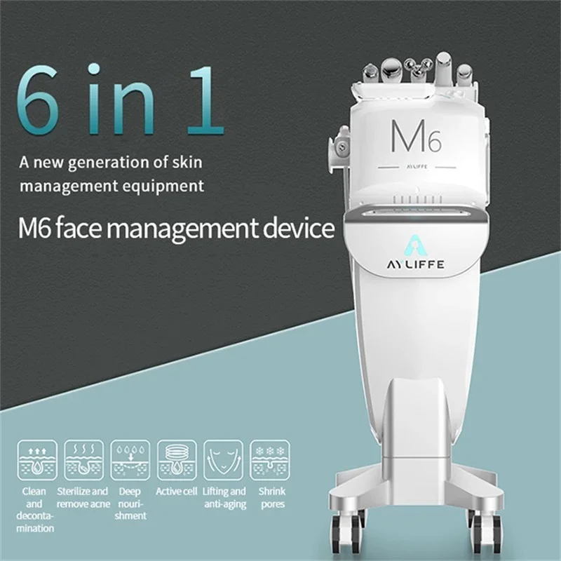 

functional M6 Facial Management Device 6 In 1 Hydro Dermabrasion Oxygen Facial Machine For Shrinking Pores Deep Cleaning