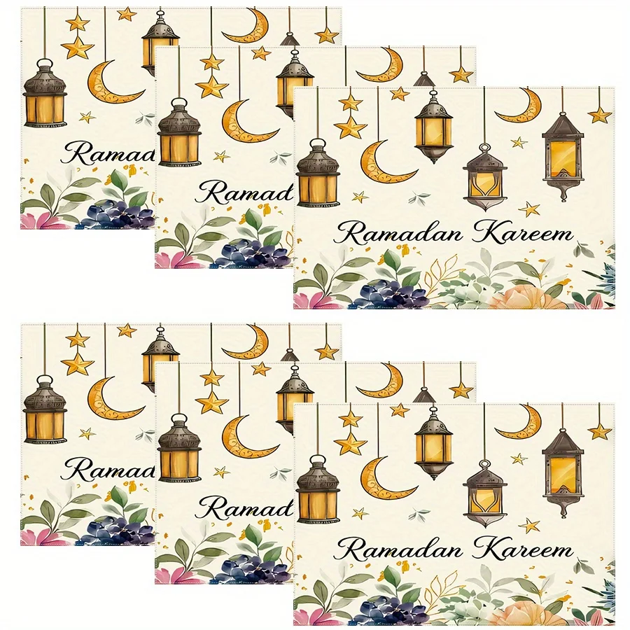 Ramadan Kareem Placemats Crescent Design for Eid Al-Fitr Celebrations & Home Dining Decor Rectangular Table Mats