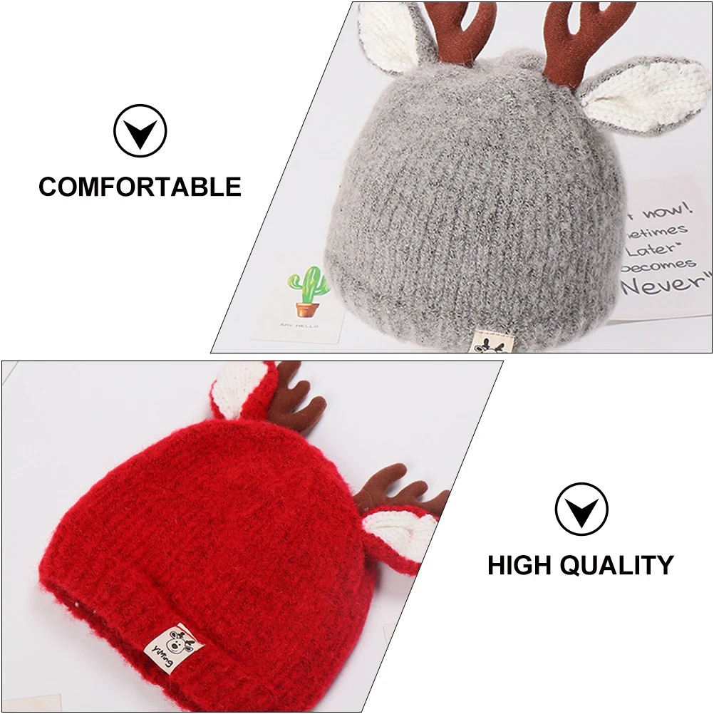 

2Pcs Winter Kids Woolen Knitted Hats Thick Warm Cartoon Fawn Baby Cap Soft Warm Hat for Children Knitted Hat Cartoon Hats