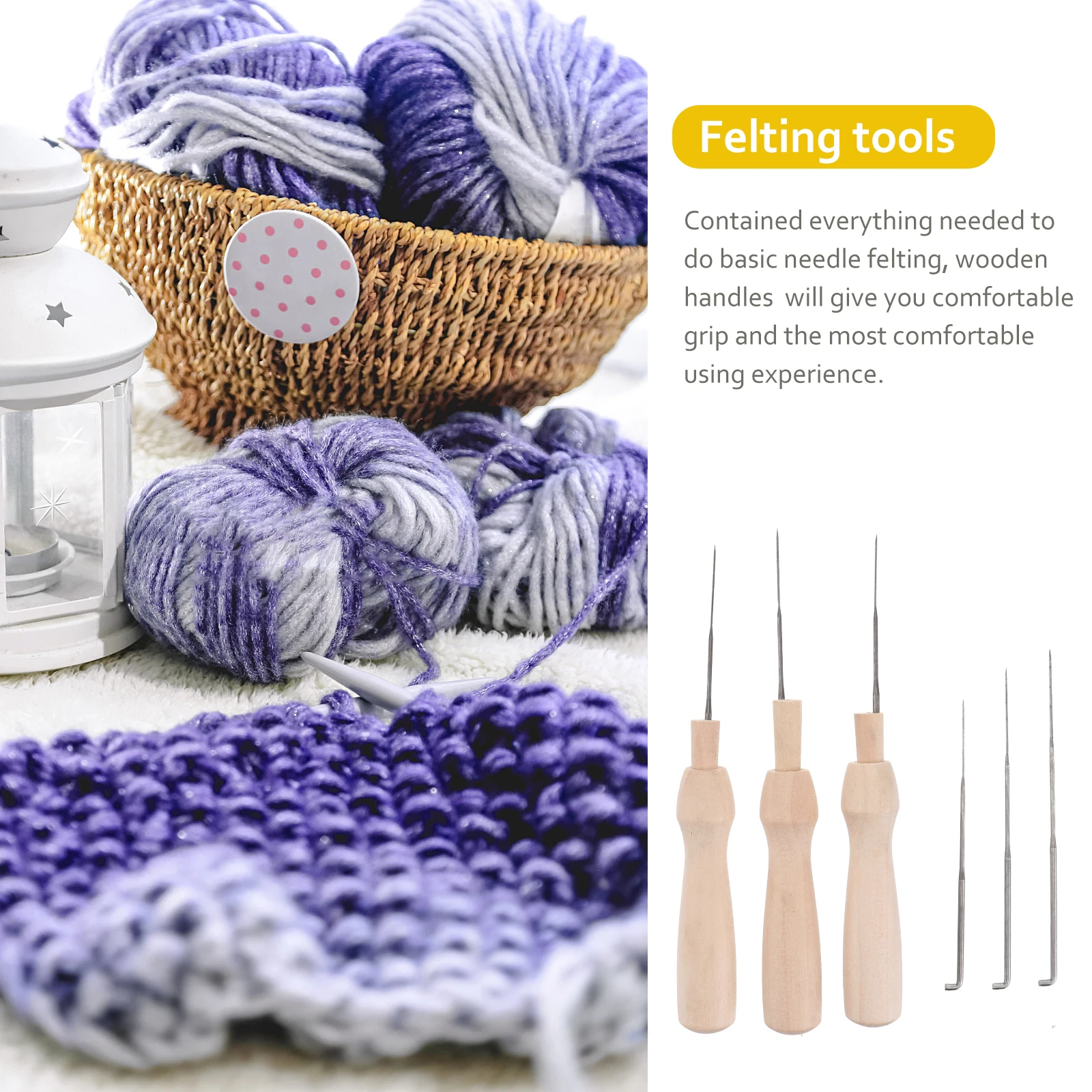 

60pcs Needle Felting Supplies Kit 3 Sizes 3.1 3.38 3.58 Inch Iron Needles Wooden Handles Clear Bottles For Wool Felt Craft Tools